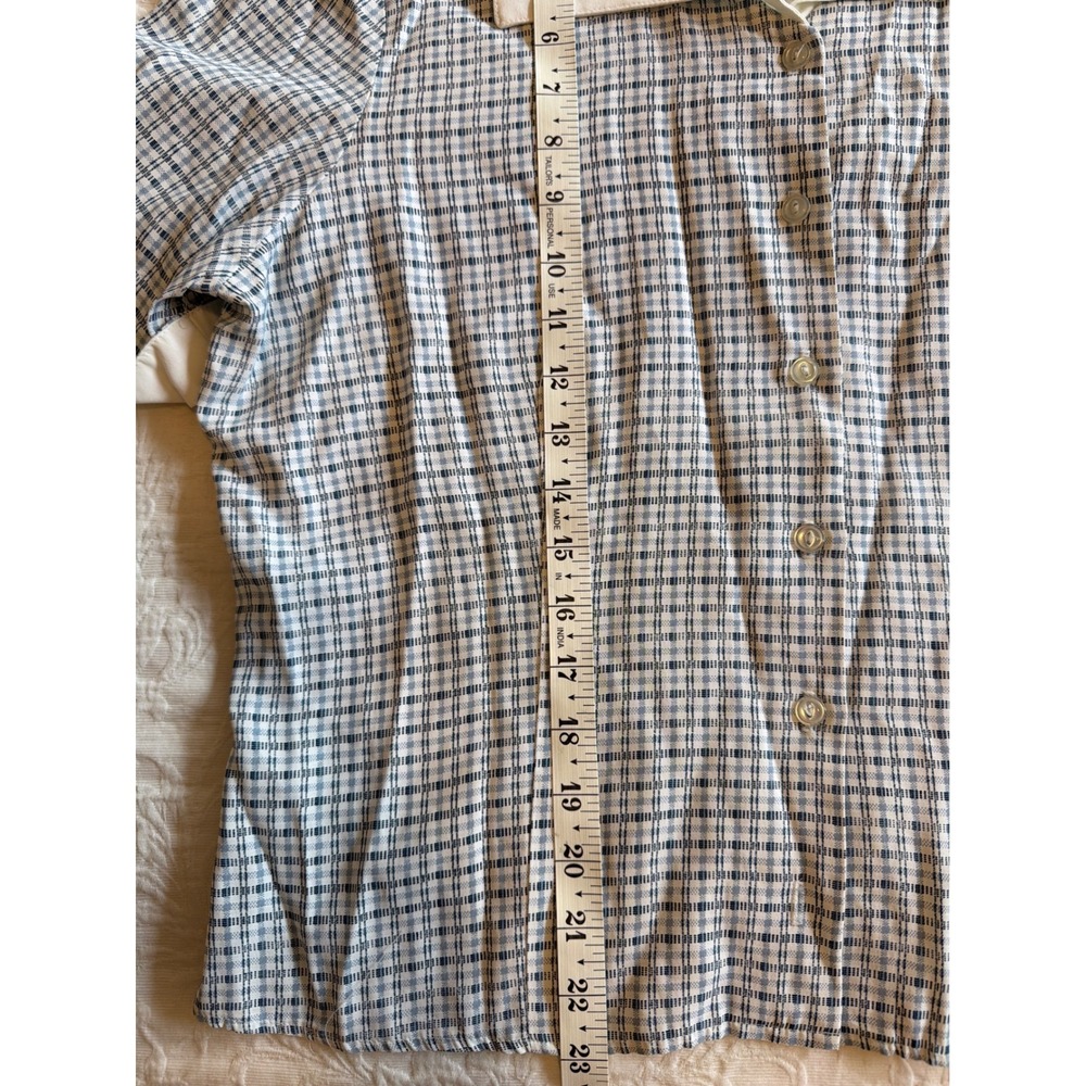 Vintage Blue White Plaid Button Up Blouse Camp Collar Short‎ Sleeve Large USA - Picture 6 of 9